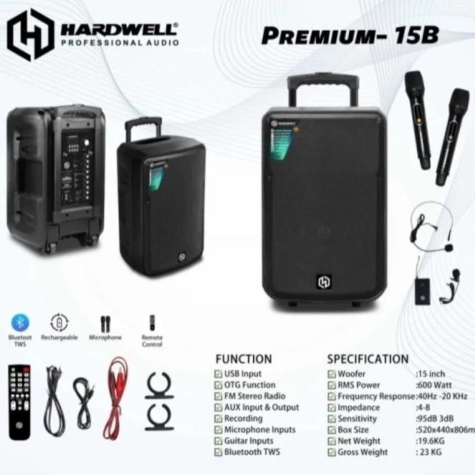 Speaker Portable Hardwell 15B Original Speaker Meeting Wireless Hardwell 15Inch New Stok