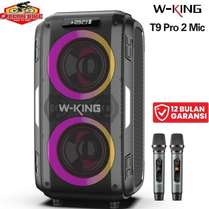 Wking T9 Pro 2 Mic Speaker W-King Portable Wireless Bluetooth Karaoke New Stok