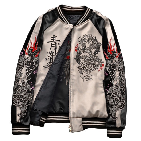 Jaket Sukajan Dragon Koi 2in 1 Jaket Bolak Balik Full Bordir Unisex Jaket Naga Gaya Jepang |4C2A30B5