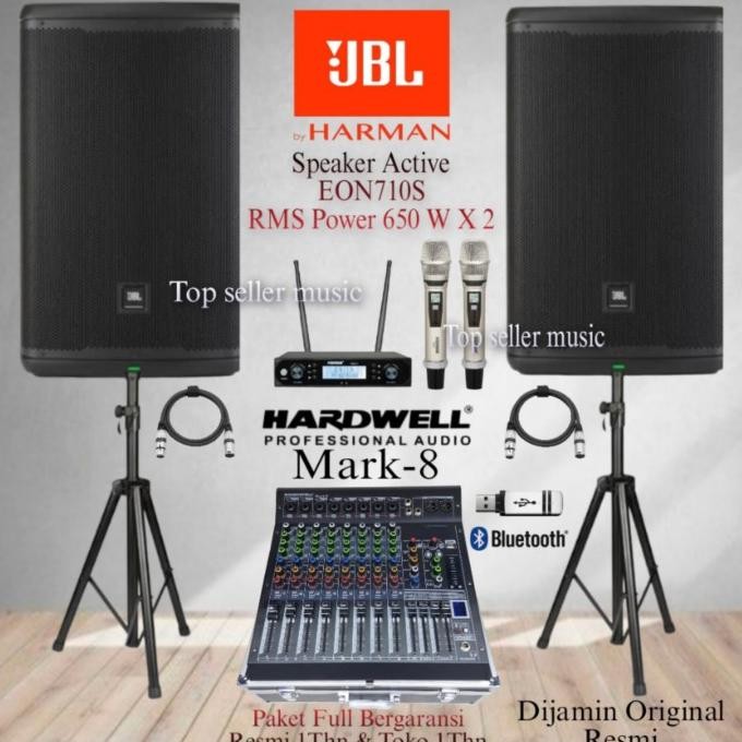 Paket Sound System Aktif Speaker Jbl Eon710S 10 Inch Mixer Mark-8 2Mic New Stok
