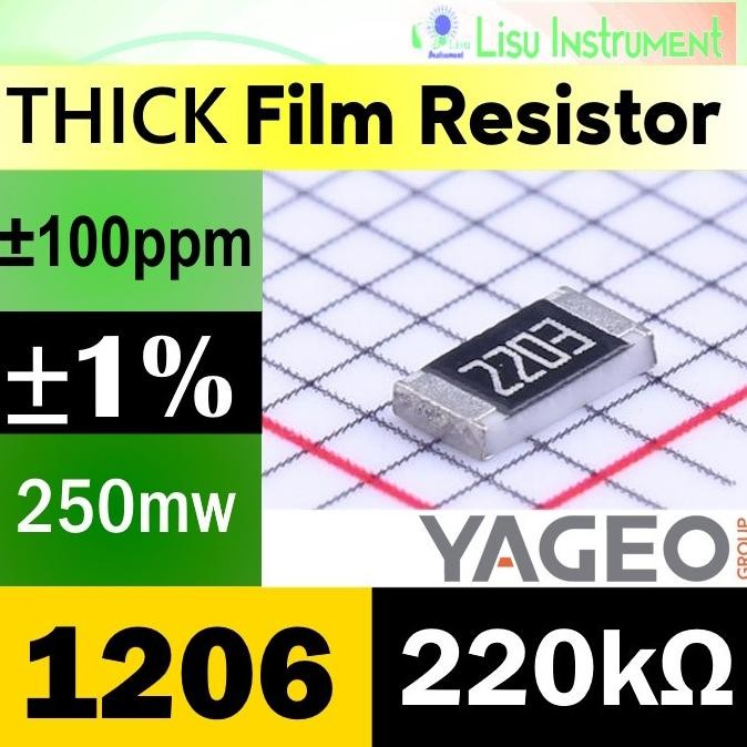 (25) 220k 1206 1% 250mW Thick Film Resistor SMD 200V 100ppm/C 220k 2203 RC1206FR-07220KL YAGEO lisu9