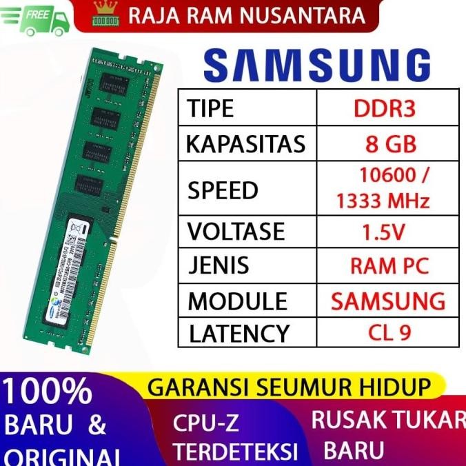 CO RAM PC SAMSUNG DDR3 8GB 10600 / 1333 MHz ORI RAM KOMPUTER RAM PC 1.5v