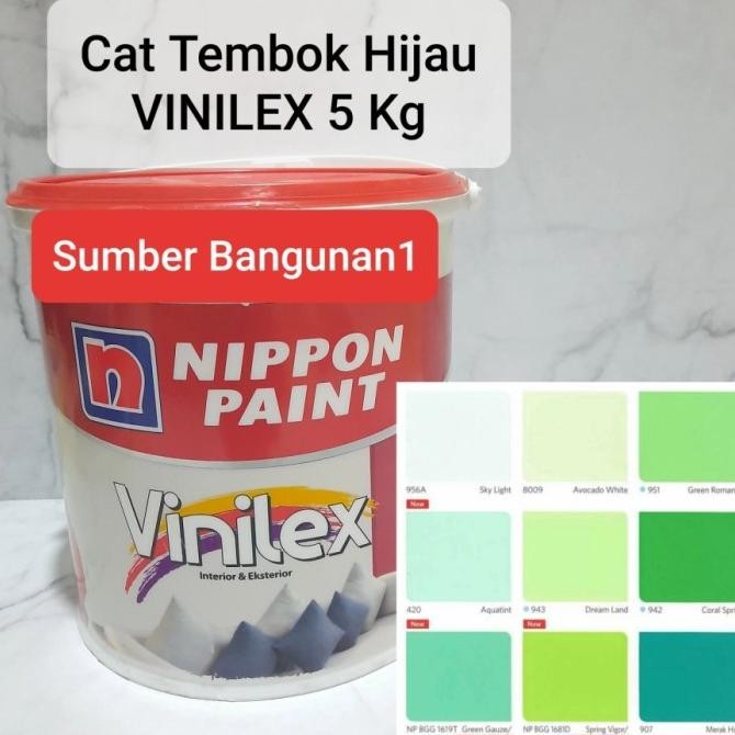 Siap Kirim Cat Tembok VINILEX bunga 5Kg hijau tua muda bolu pandan nippon paint