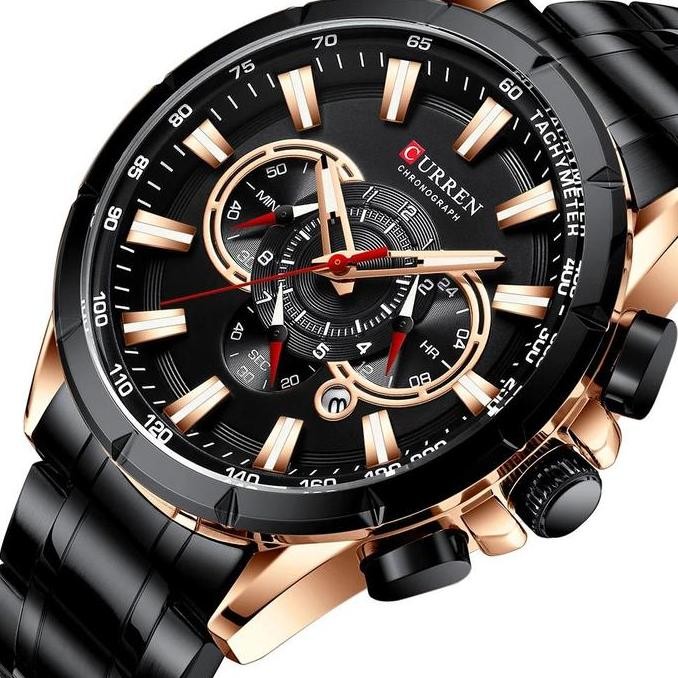 GARANSI Jam Tangan Pria Analog Tali Stainless Steel Chronograph CURREN 8363