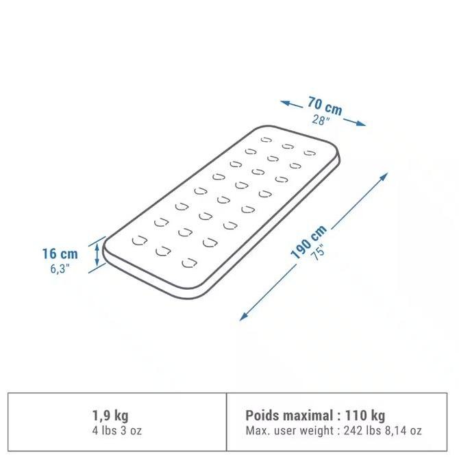 QUECHUA Air Basic 70 Kasur Angin Matras Kemah 190 x 70 cm Untuk 1 Orang Original dan Terpercaya