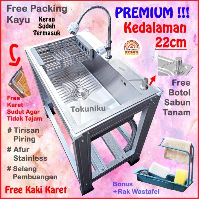PREMIUM Wastafel Bak Cuci Piring Portable Sink Stainless Ukuran Besar GOL