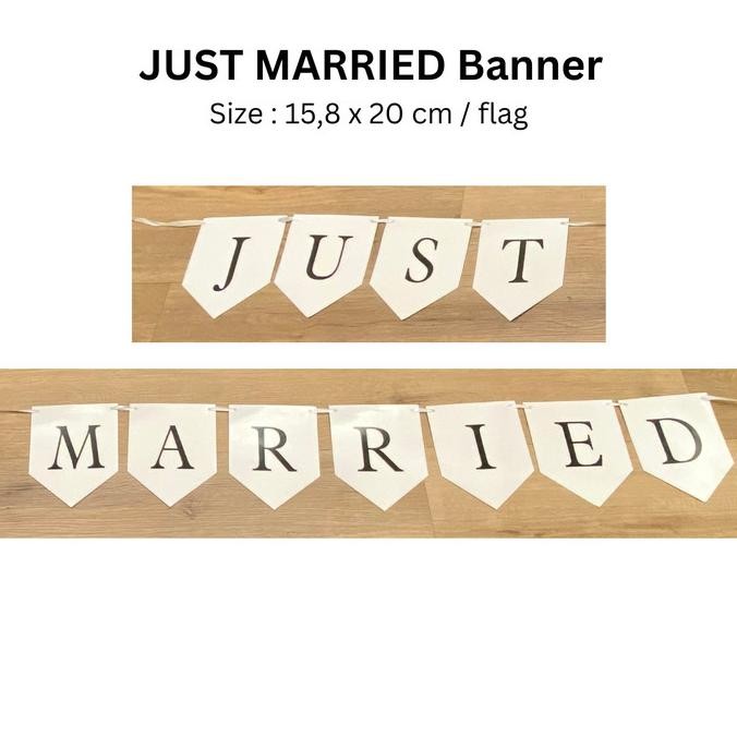 :>:>:>:>] JUST MARRIED Banner / Flag bunting Dekorasi Pernikahan Wedding