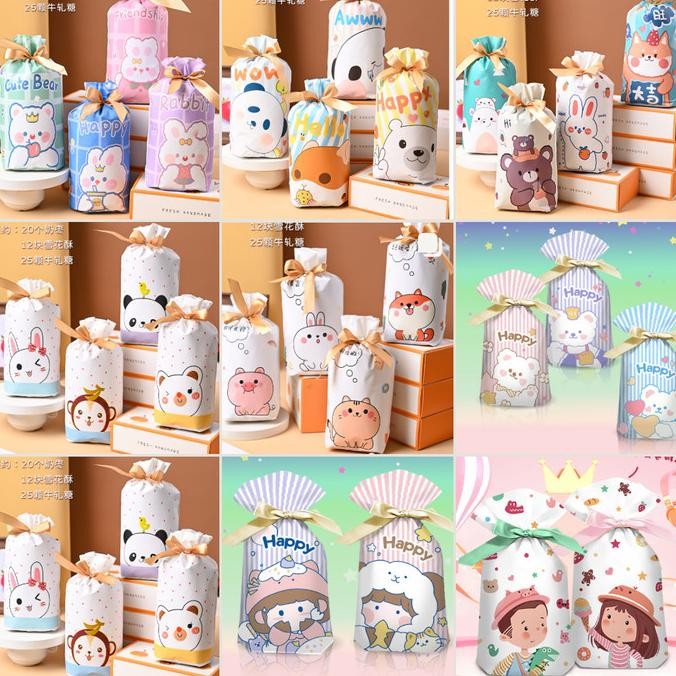 

Ready stock] Plastic bag souvenir goodie bag kantong plastik snack ikat pita 5pcs