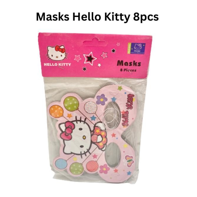 populer] Masks Hello Kitty 8pcs/ Topeng Kertas Pesta Anak