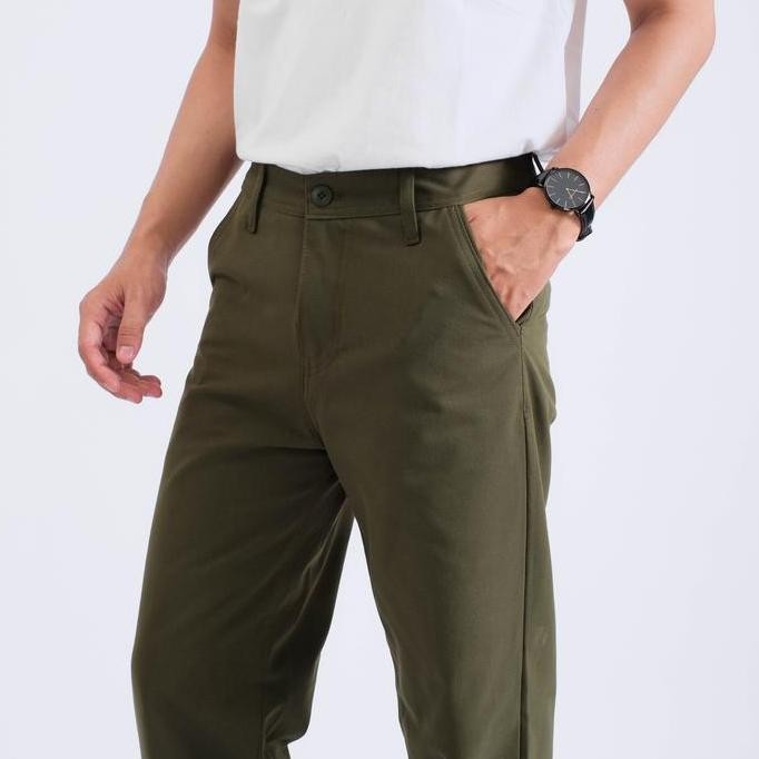 Whisaka.Co Celana Chino Panjang Pria Standar Oversize Straight Fit Army Outfit Cowok Skena Kekinian 