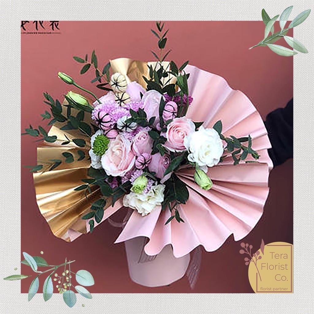 

iDk90 20 Lembar Cellophane Pastel Dual Tone Gold Kertas Bunga Flower Wrapping Kertas Buket Wrap