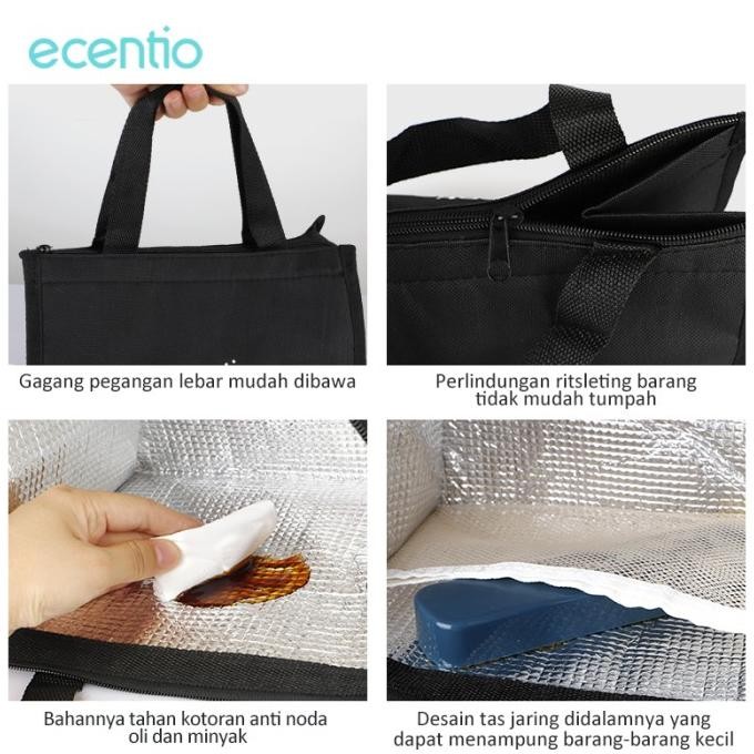 ECENTIO TAS TOTE ALUMUNIUM FOIL BESAR HITAM/ TAS MAKAN SIANG PORTABEL