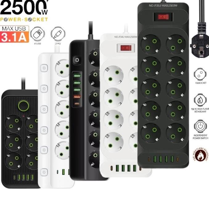 Smart Stop Kontak Sultan Usb Type C Terminal Sambungan Anti Panas 10A 250V 2500W 3 4 6 8 10 Lubang S