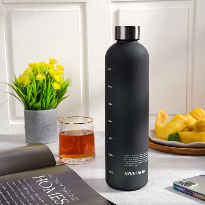 Botol Minum Motivasi Nyuhealth Bahan Tritan Warna Hitam Dust 1 Liter Original Dan Terpercaya