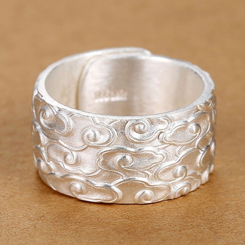 Lettering999Sterling Silver Men's Ring Wide Large Size Pure Silver Thai Silver Index Finger Ring Bol