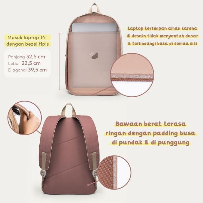 TWOSTRAP - Rustic Backpack - Tas Ransel Laptop Wanita 14 inch Slim Canvas Anti Air Sekolah Kuliah