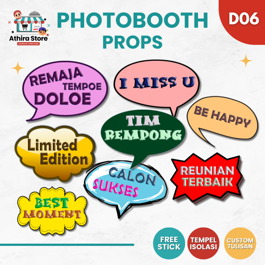 D06 Photobooth party props pernikahan sekolah photo booth props foto custom birthday tulisan request