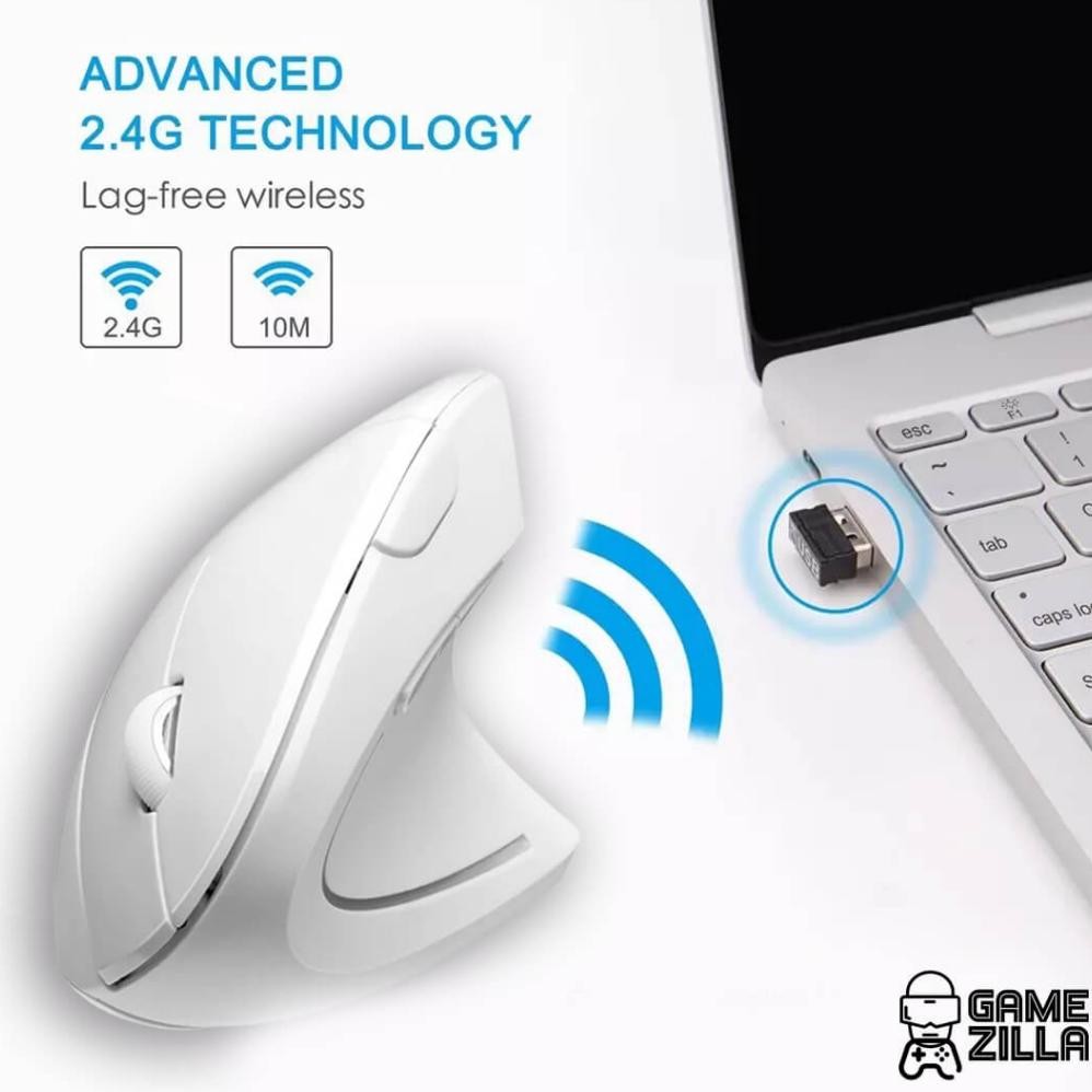 KOM Mouse Wireless Vertical USB Mause Wireles Vertikal PC Laptop Komputer Mos RGB LED Gaming Ergonom
