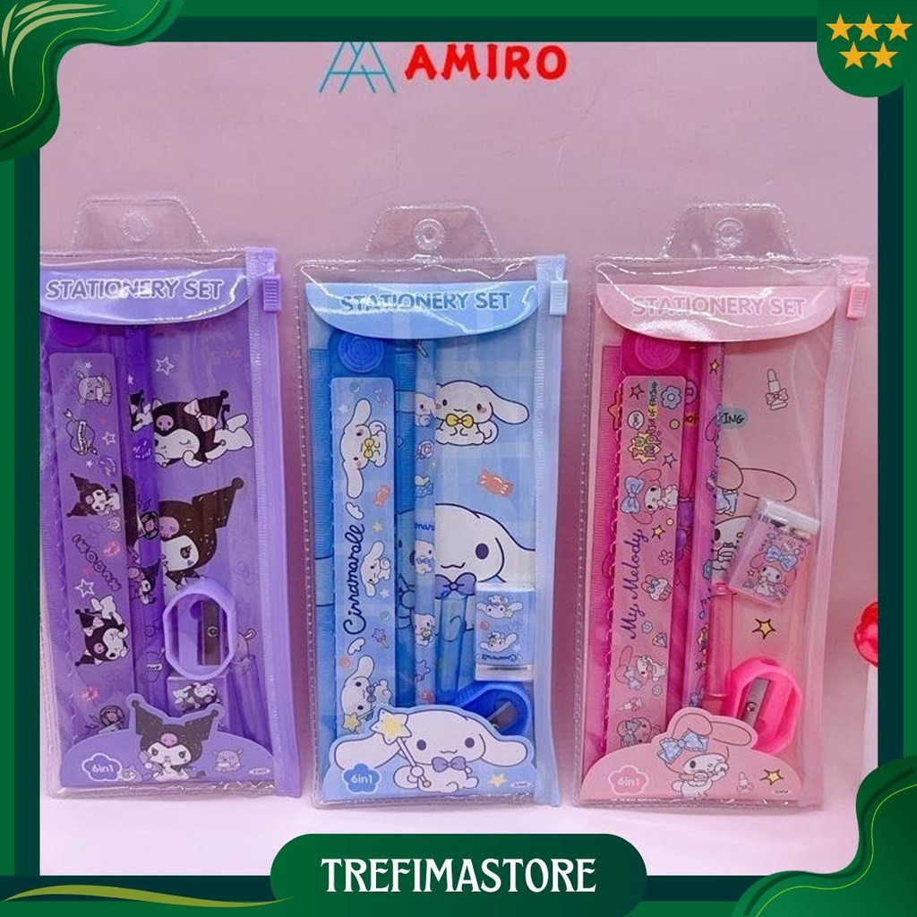 

5In1 Study Set Alat Tulis Anak Lucu / Pensil Set Penghapus Set Dompet Untuk Sekolah Hadiah Karakter Kuromi Sale