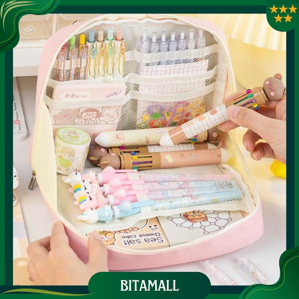 

[Cod] 8-Layer Super Large Capacity Pencil Case Kawaii Canvas Pencil Box Pen Pouch Organizer For Girls Back To School Stationery Supplies Promo