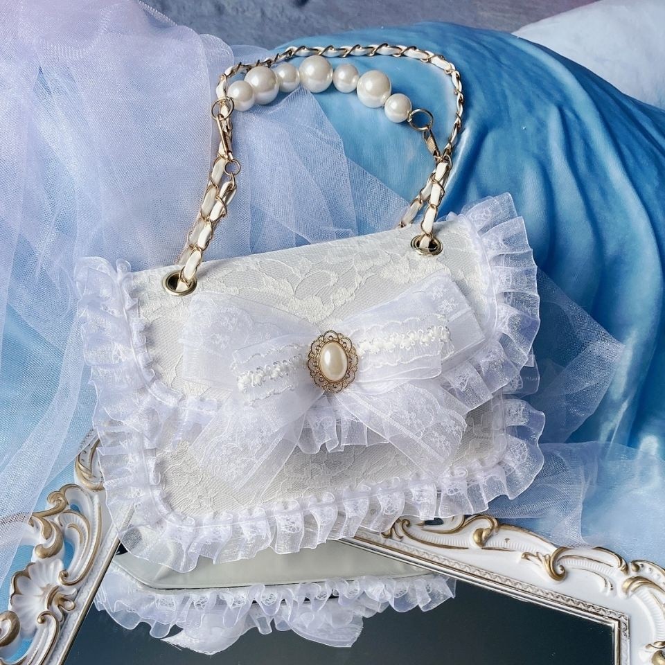 Original female lolita handmade lolita lace bow bag carrying crossbody bag