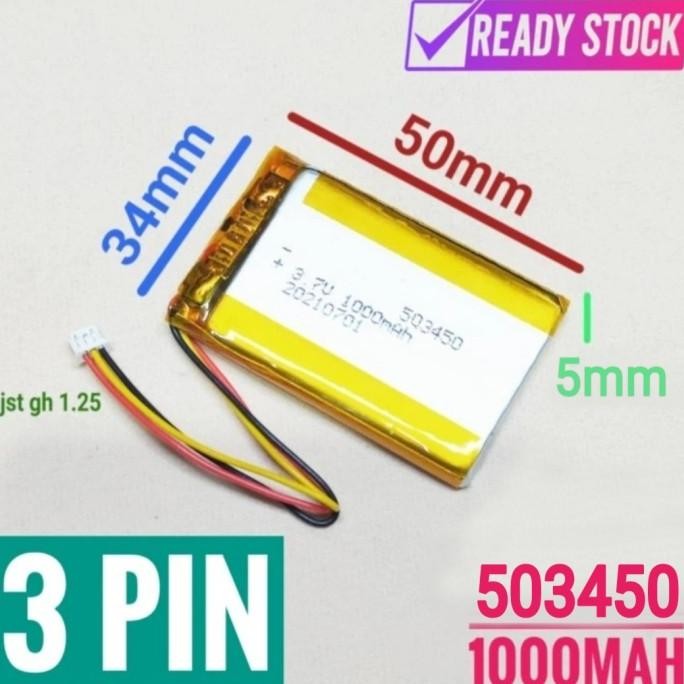 523450 Li ion 3 Kabel 3.7v 1000mAh Bluetooth Headphone Mp3 GPS