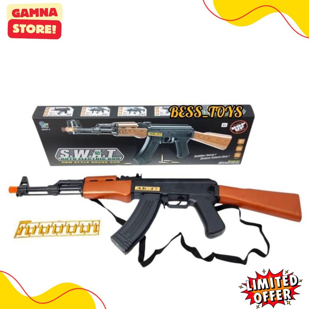 Mainan Senapan Ak-47 + 12Pcs Peluru Selongsong 833-10 Ada Suara Tembakan Bergetar Lampu Warna Terlen