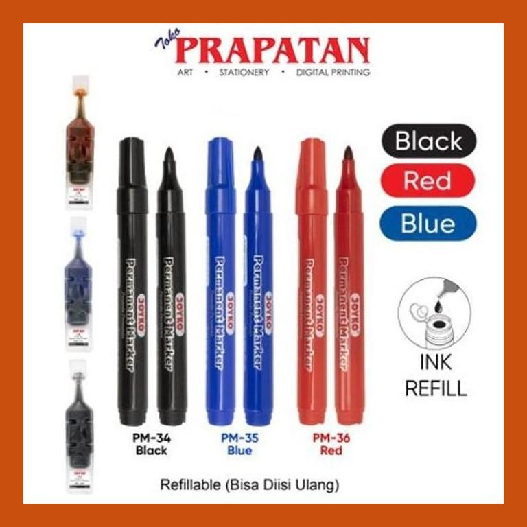 

[ PERALATAN LUKIS / GAMBAR ] JOYKO PERMANENT MARKER SPIDOL PERMANEN ROUND TIP REFILLABLE COD