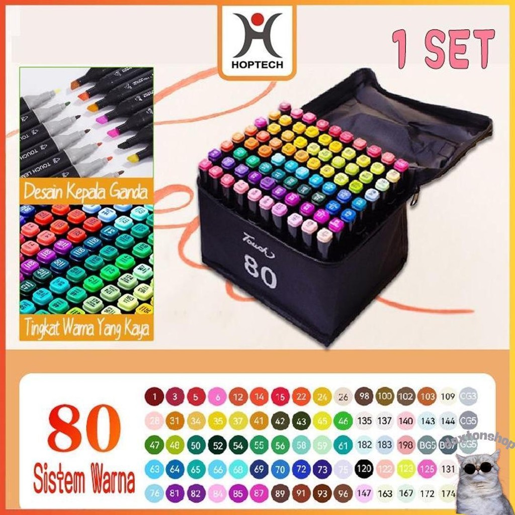 

Hoptech - Spidol Warna-Warni Sketch Marker 2 Tip Touch 48/60/80 Warna 1 Set Untuk Gambar & Sketch Murah