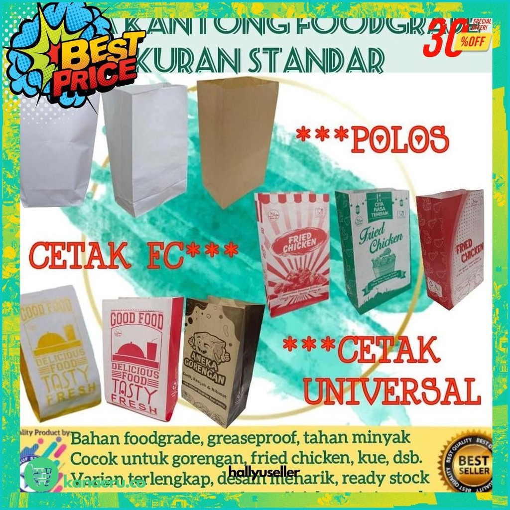 

50Pcs Kantong Kertas Makanan, Paper Bag Makanan, Paperbag Foodgrade Cod