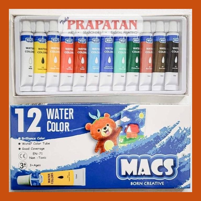 

[ PERALATAN LUKIS / GAMBAR ] MACS WATERCOLOR SET 12X12ML | CAT AIR SET SIAP KIRIM