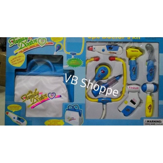 Mainan dokter family doctor kit stetoskop medical biru nyala suara tas