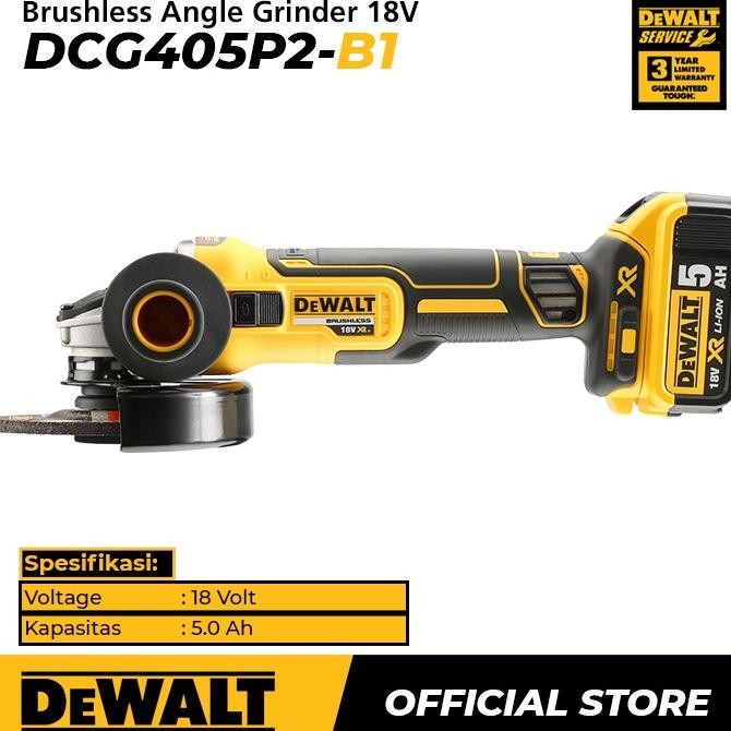 Dewalt Brushless Angle Grinder / Gerinda Tangan 18/20V 125Mm Dcg405P2 Original Dan Terpercaya