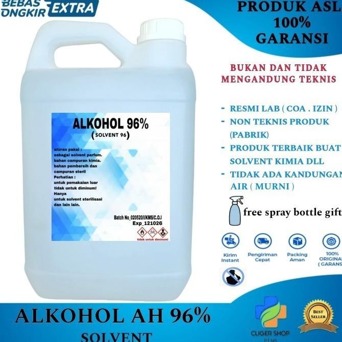 Alkohol 96% 5 Liter/ Alkohol 96% Asli Denature Solvent