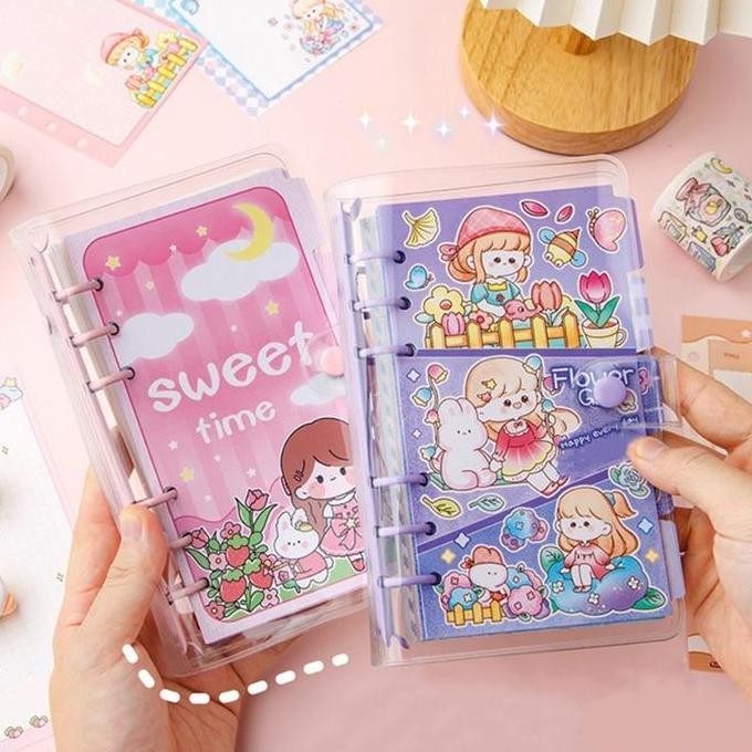 

Buku binder A6 aesthetic Buku tulis karakter lucu Spiral notebook loose-leaf cute korea Buku catatan diary DIY Daily planner scrapbook jurnal motif kartun imut Kertas Paper