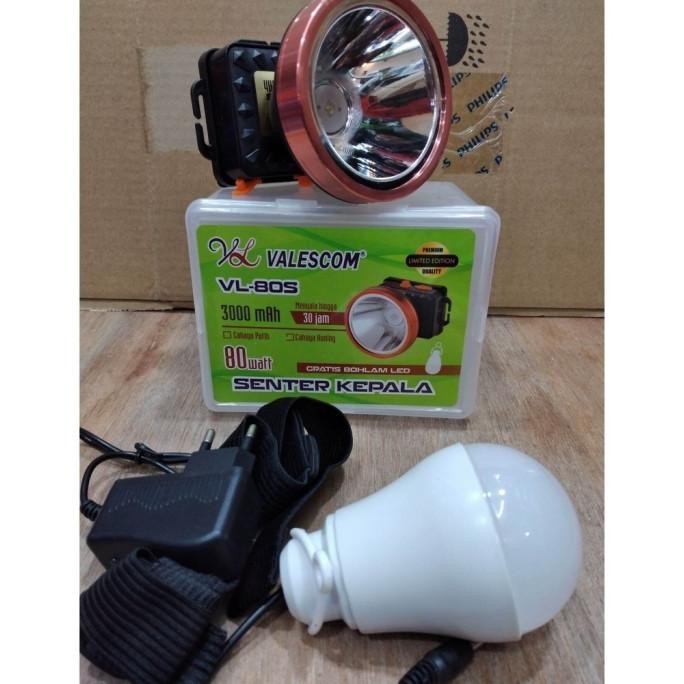 TT60 VL 80s Senter Kepala 80 WattPutih KUNING valescom VL-80s BONUS BOHLAM Premium