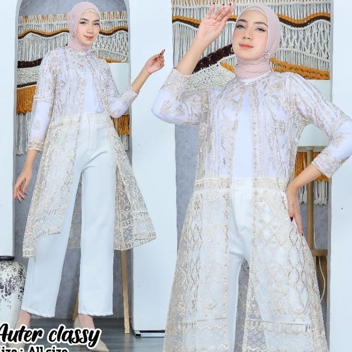 Civia Long Auter Burat Tule Motif Etni Cardan Baju Wanita