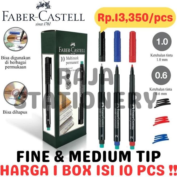 

TERMURAH - FABER CASTELL PERMANENT MARKER MULTIMARK OPF OPM BLACK BLUE RED FINE MEDIUM ERASABLE SPIDOL PERMANEN FABER CASTELL MULTI MARK HITAM BIRU MERAH BISA DI HAPUS 0.6 1.0 OHP BOX [10PCS]