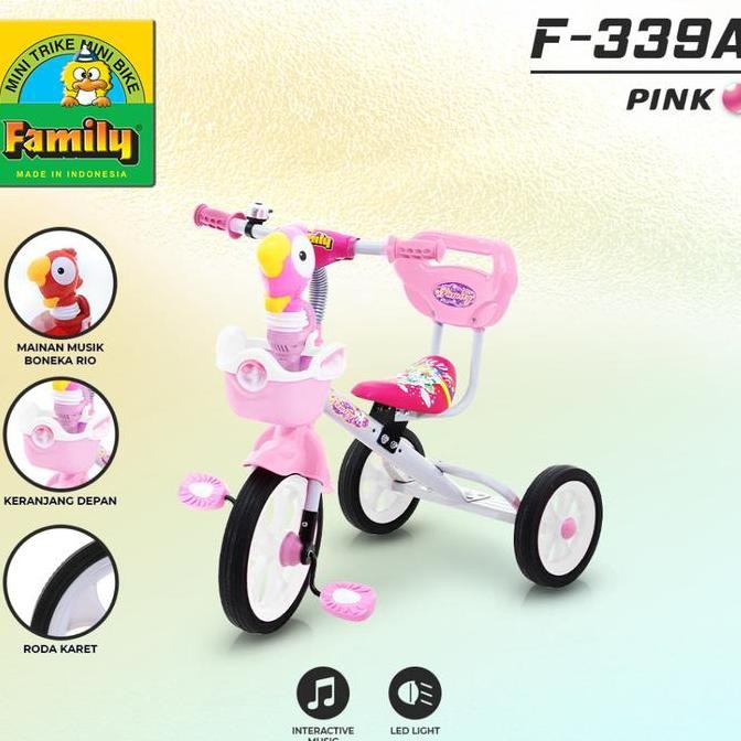 (CHAT WARNA) SEPEDA RODA TIGA ANAK FAMILY F339A BAN KARET 1-3 TAHUN KERANJANG MUSIK LAMPU 1304T
