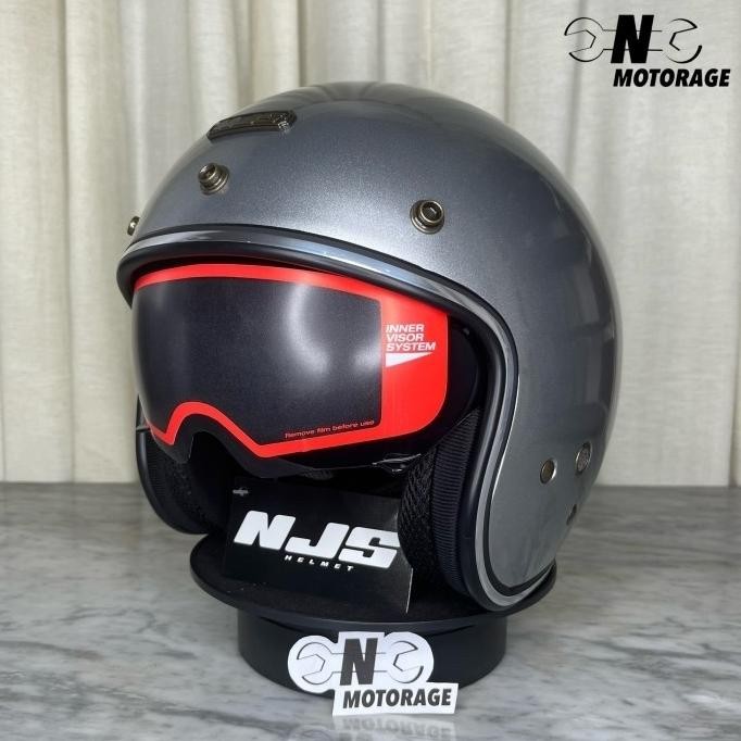 BRG BARU Helm Motor NJS NX-2 Half Face Retro - Silver Glossy / Silver Gloss