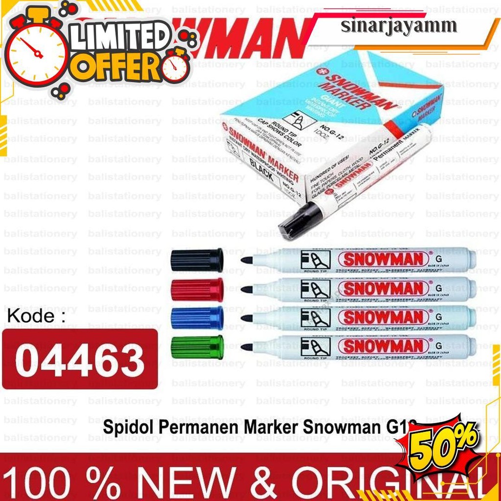 

Spidol Snowman Permanen Marker G12 Warna Pekat Tahan Lama Termurah Banget