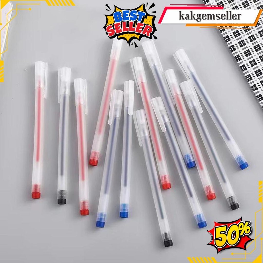 

12 Pcs Pulpen Gel 0.5Mm Hitam - Pulpen Gel Satu Lusin - Bolpen Murah [Thehanscorner] Bisa Cod