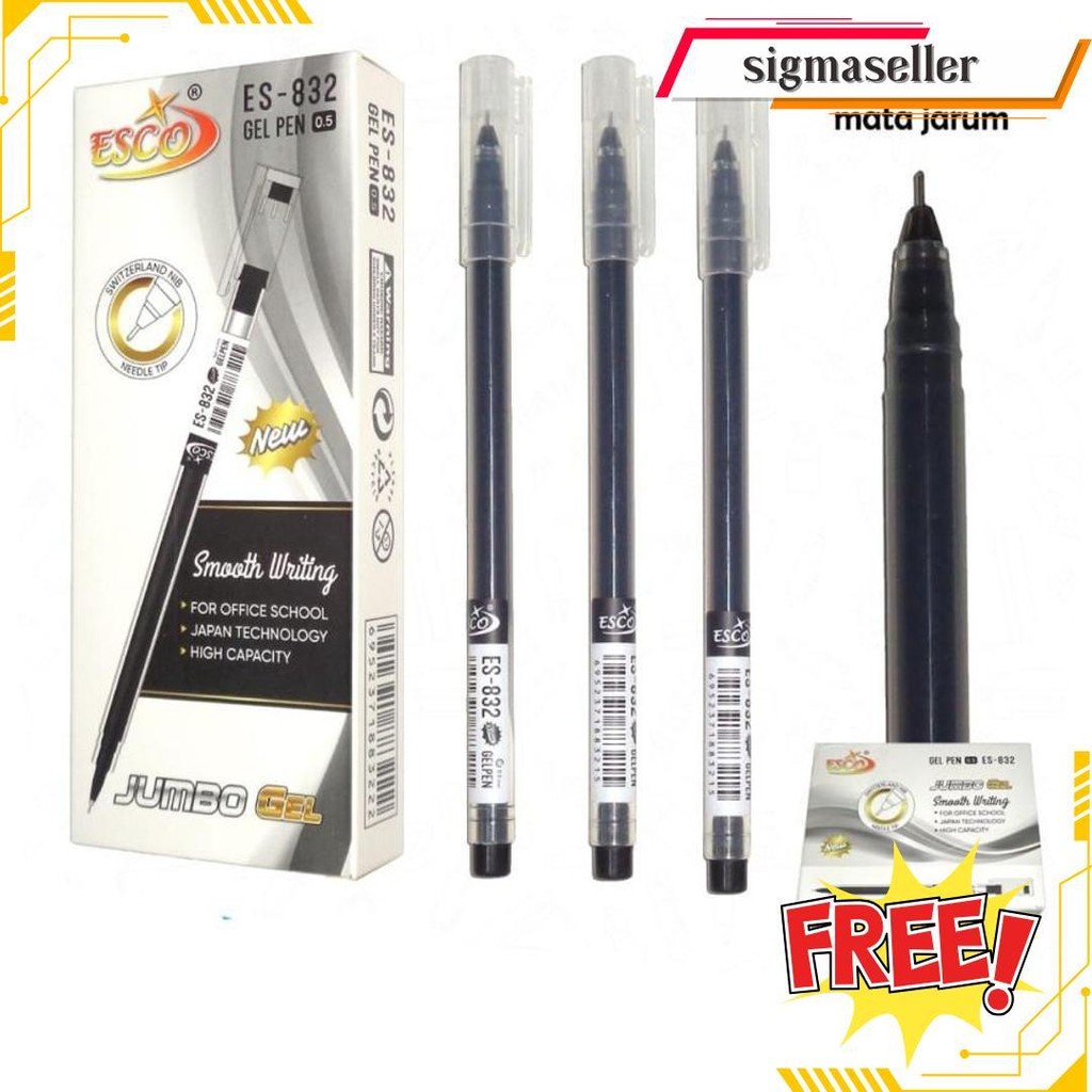 

1 Lsn / 12 Pcs Gel Pen Esco Es-832 Termurah Banget