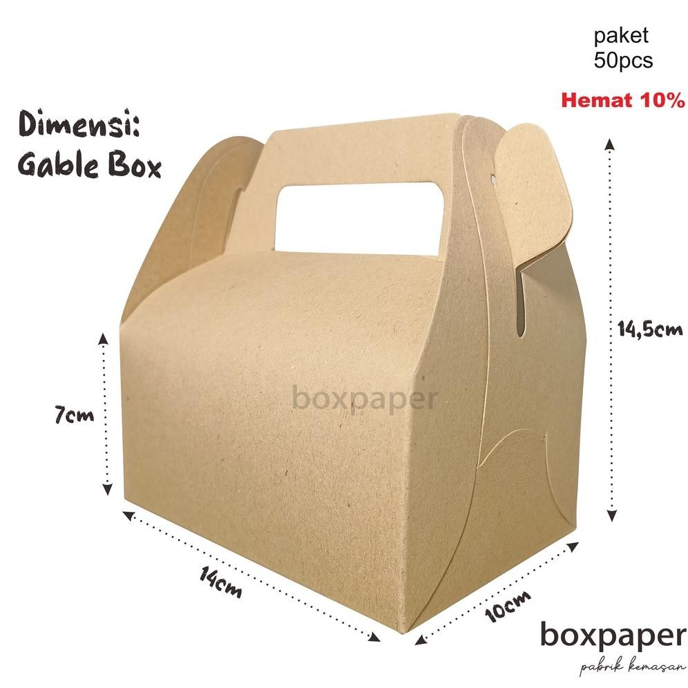 

PROMO Gable Box Kraft isi 50 PCS / Dus Kue / Box Snack Nasi Ayam Souvenir Hadiah Makanan Kemasan Laminasi Murah at-113