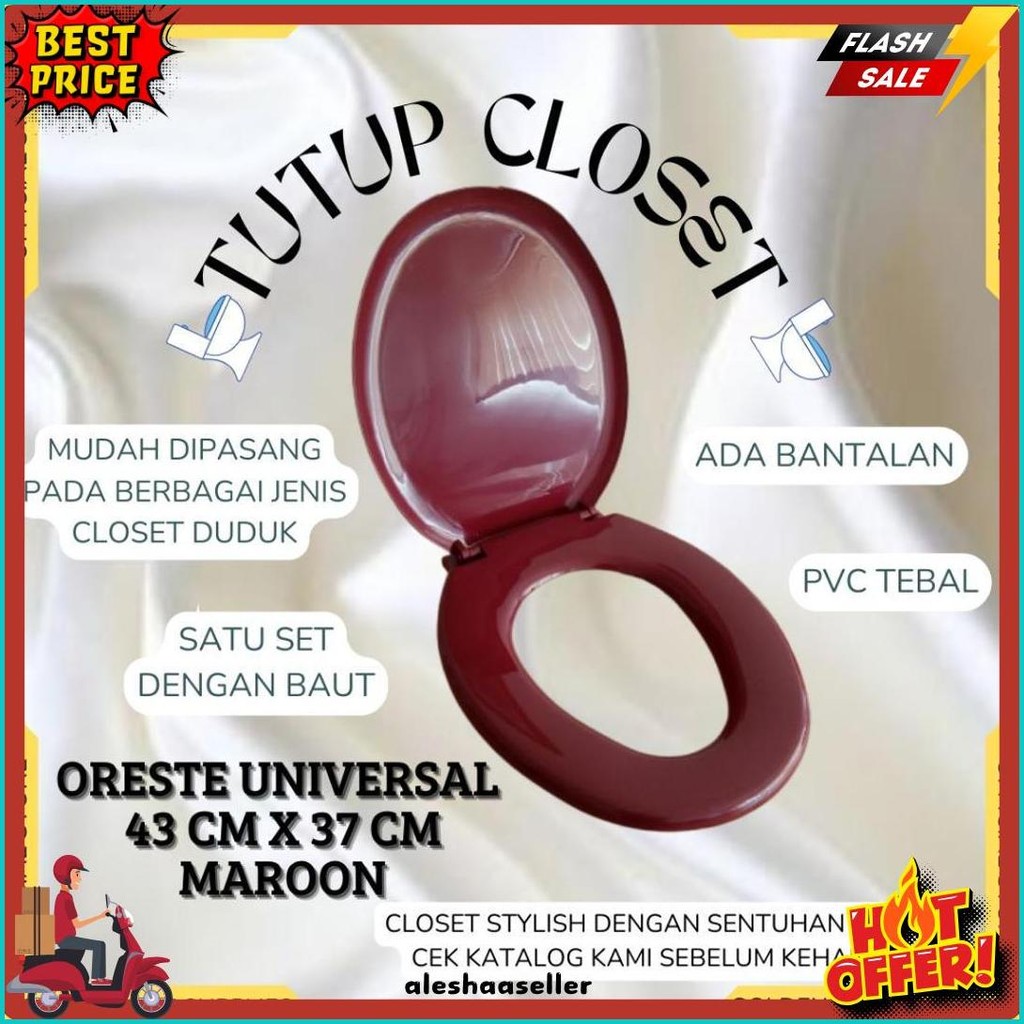1 Set Tutup Kloset Oreste Duduk Universal / Warna Putih Biru Hijau Pink Maroon / Pvc Tebal / Toto Fl