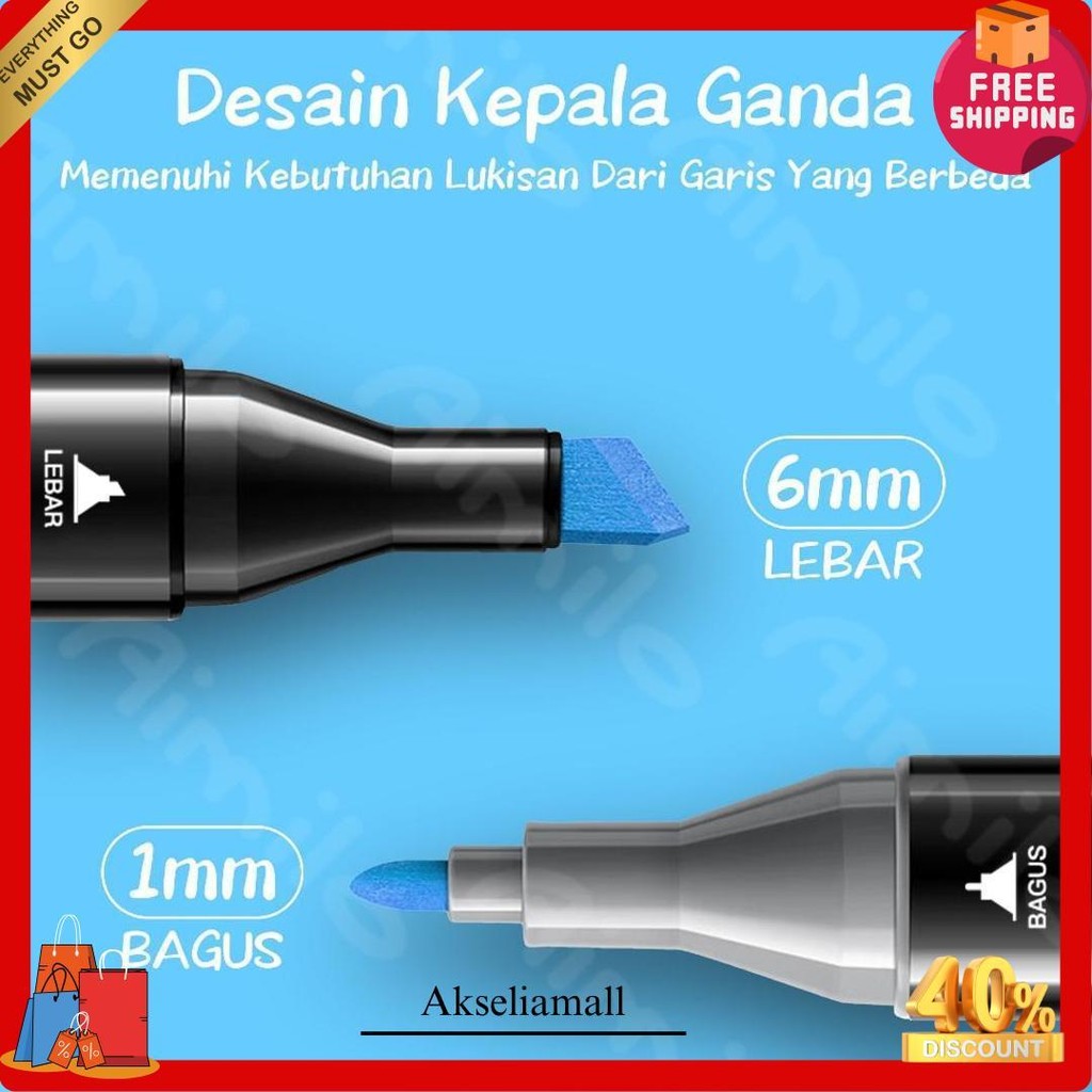 

[Ready] Aimilo Spidol Warna Warni 1 Set Kemasan Kartun Sketch Marker 2 Tip Marker Set 48/60/80 Warna Bisa Cod
