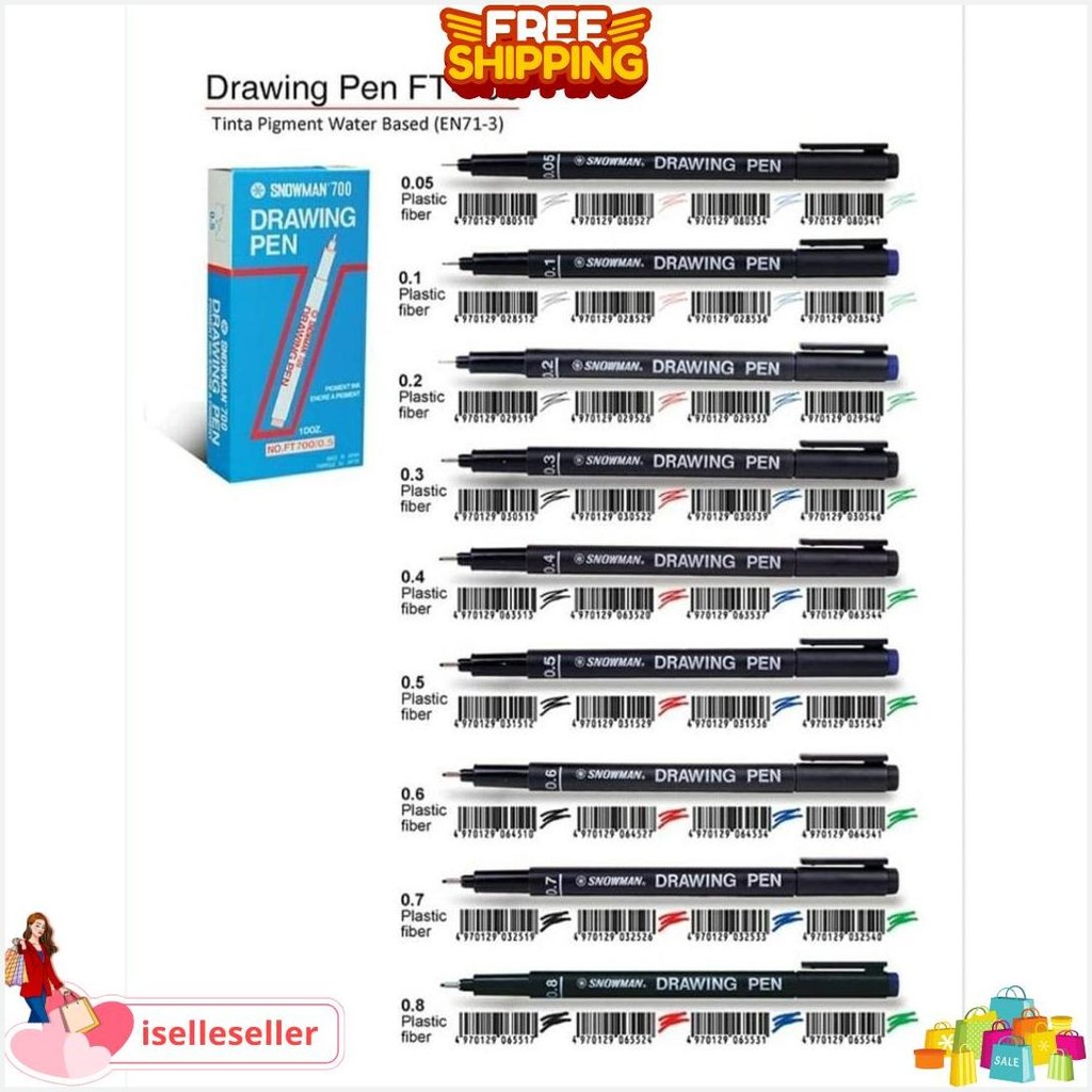

[Pcs] Drawing Pen Calligraphy Pen Snowman Ft-700 Ft700 0.1 / 0.2 / 0.3 / 0.4 / 0.5 / 0.6 / 0.7 / 0.8 / 1.0 / 2.0 / 3.0 Hitam Siap Kirim