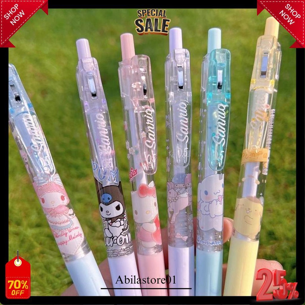 

6 Pcs Pulpen Gel St 0.5Mm/ Gel Pen Mekanik Sanrio Hitam Bisa Cod