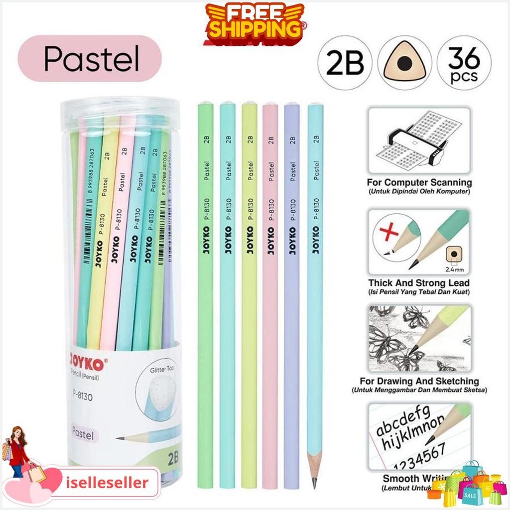 

Pencil / Pensil Joyko P-8130 / 2B / 1 Drum 36 Pcs / Pastel Bisa Cod