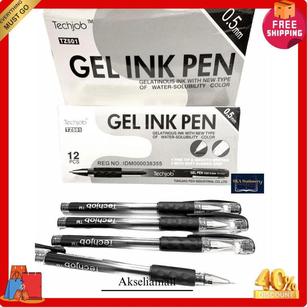 

Bolpen/Ballpoint/Pulpen Gel 0.5 Techjob Tz 501 Hitam (Lusin) Siap Kirim